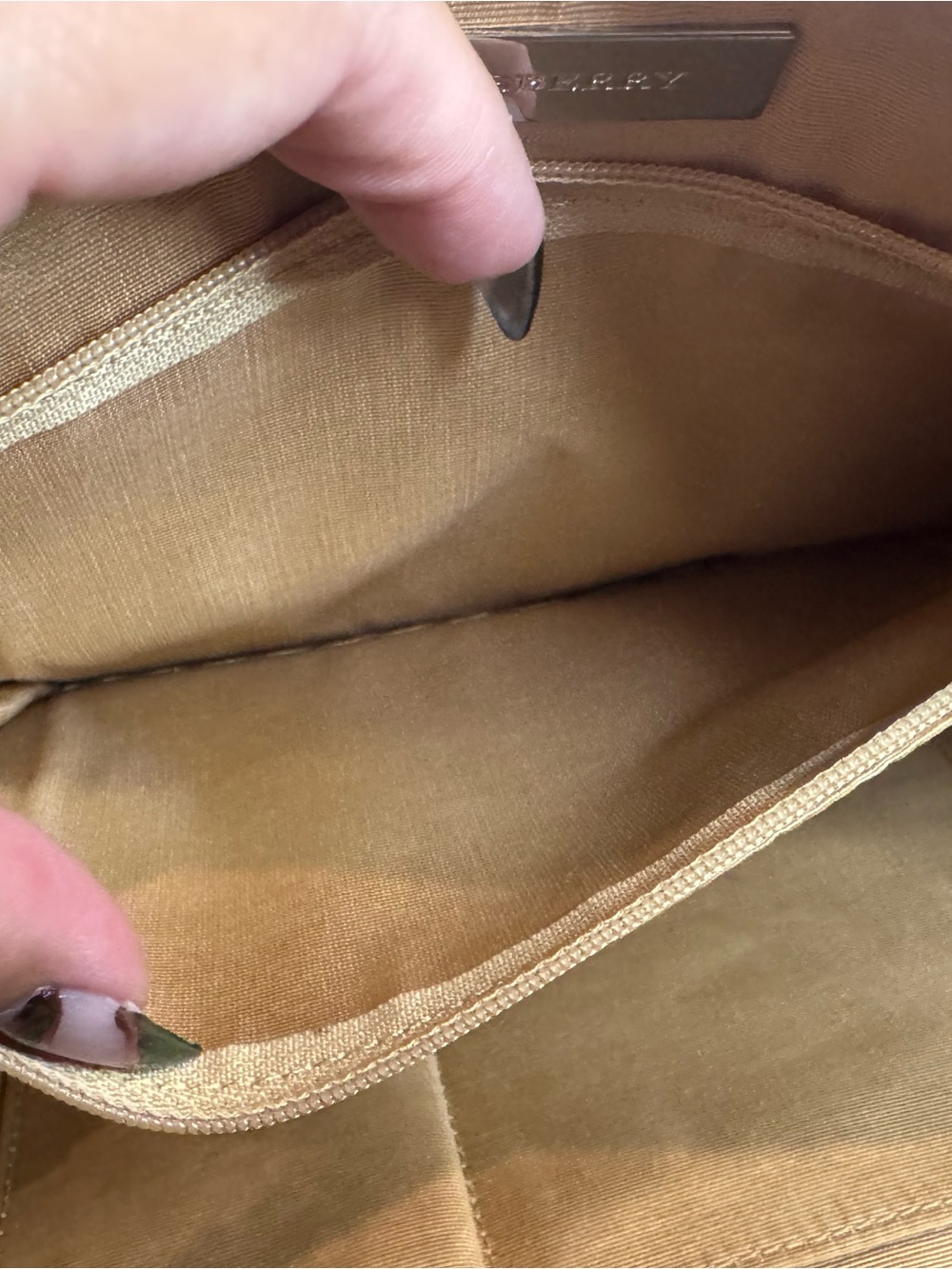 Beige Check Satchel with Cream Leather Trim - Picture 9 of 16